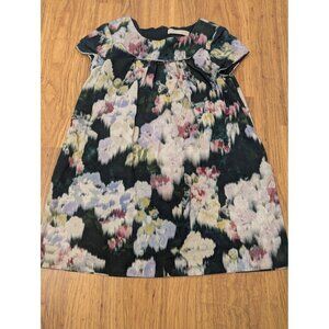 Zara Girls Floral Print Black Cotton Dress Size 9/10 With Lined Interior